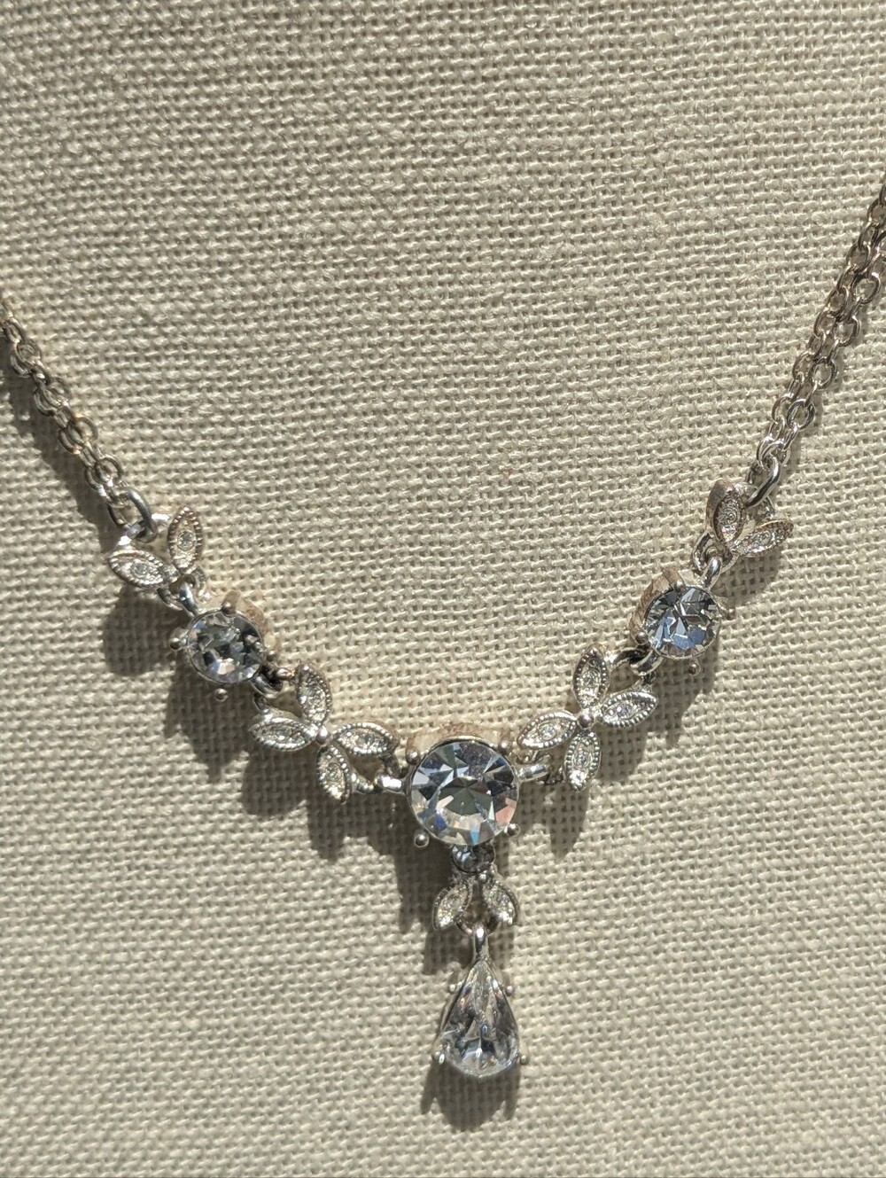 Dainty Silver Tone Rhinestone Necklace | Double Chain Look | Adjustable 16–18”